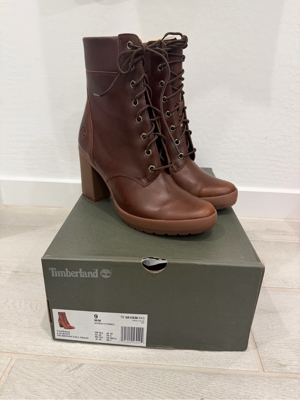 Timberland Women's Dark Brown Leather Lace-Up Block Heel Ankle Boots